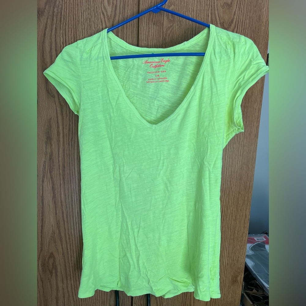 Neon Green/Yellow American Eagle Large V-neck Shirt